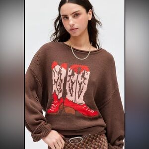 BDG Urban Outfitters Cowboy Boot Graphic Sweater | Oversized Distressed Knit